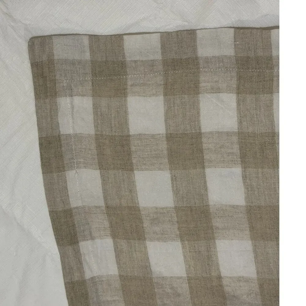 Tan White Check Linen Table Runner 17x100 inches Cottage Core Farmhouse Country